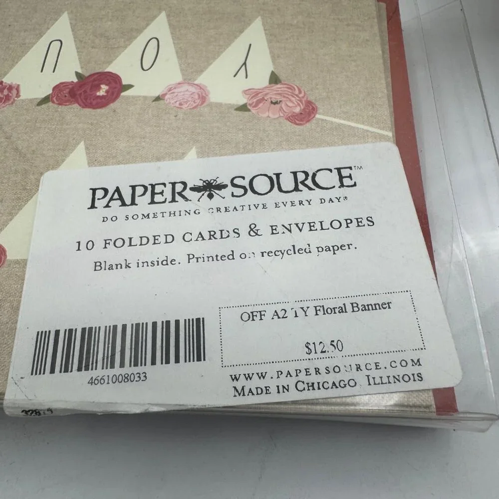 Paper Source Thank You Cards Floral Banner Design 10 Folded Cards With Envelopes